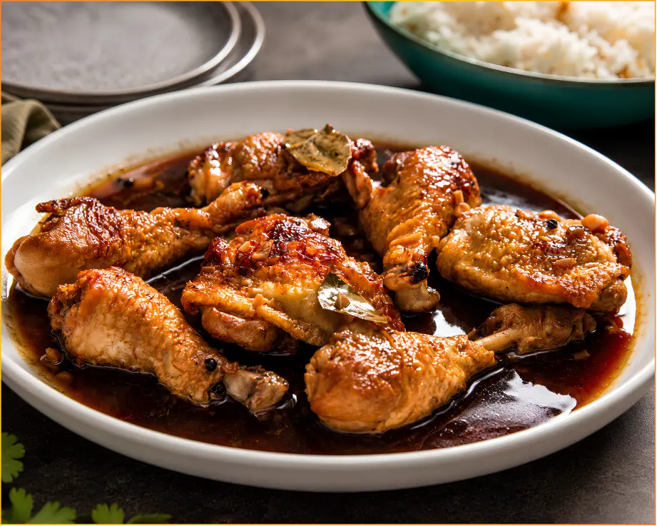 Chicken Adobo — braised chicken in soy sauce, vinegar, garlic and spices